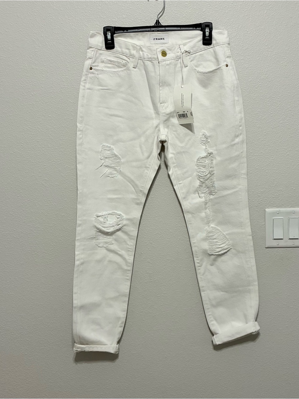 Frame White Le Garçon Ripped Relaxed Mid-rise Straight Fit Jeans Women’s Size 26